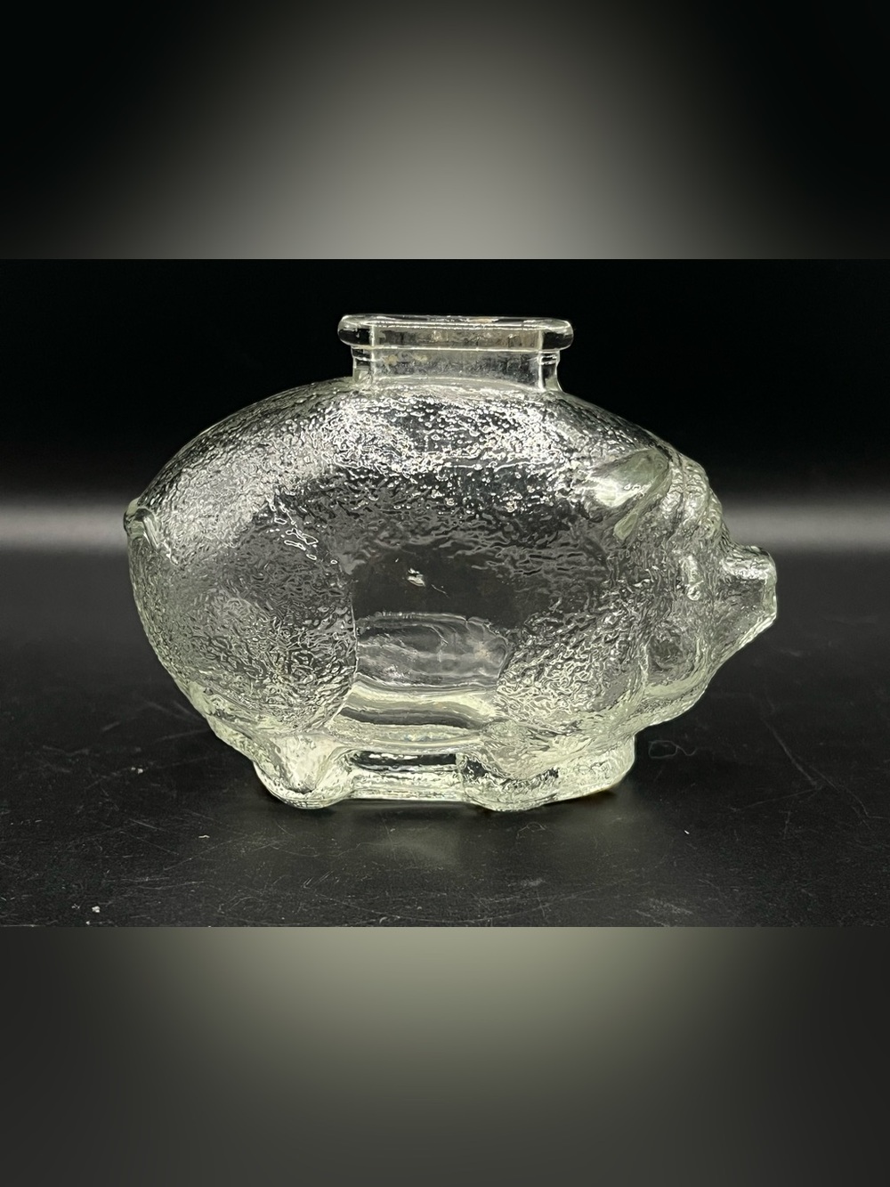 Vintage Anchor Hocking clear textured glass piggy bank Small